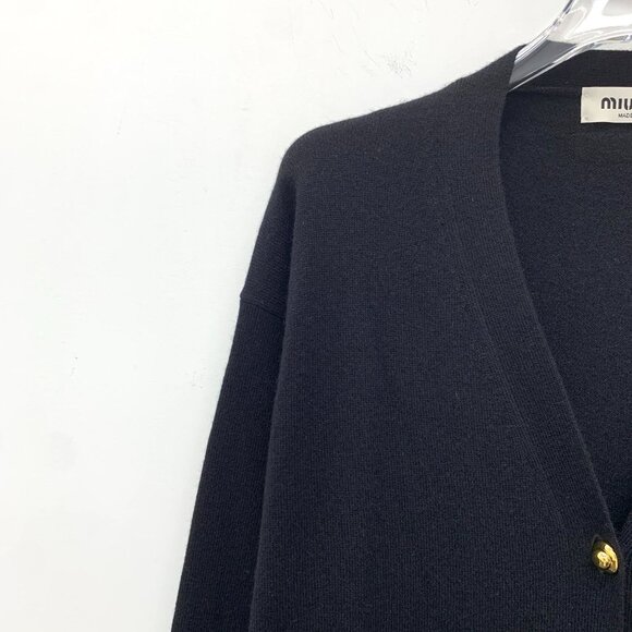 Miu Miu Womens Black Cardigan W/ Gold Buttons & Contrast Cream Pockets Size 38 M - Picture 3 of 8